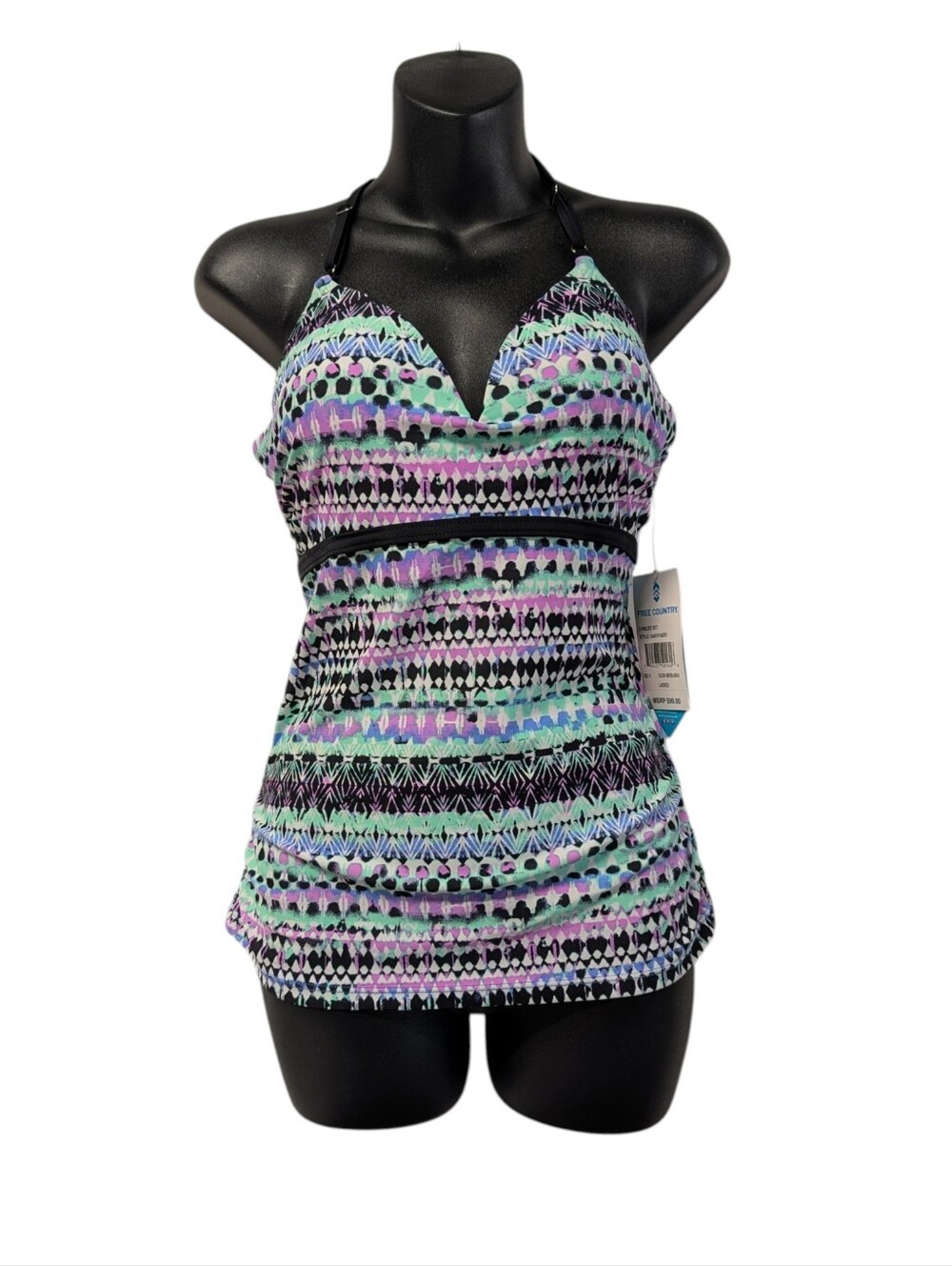 Free Countryi Tribal Print Halter Tankini Top Underwire Molded Cups Size S NWT